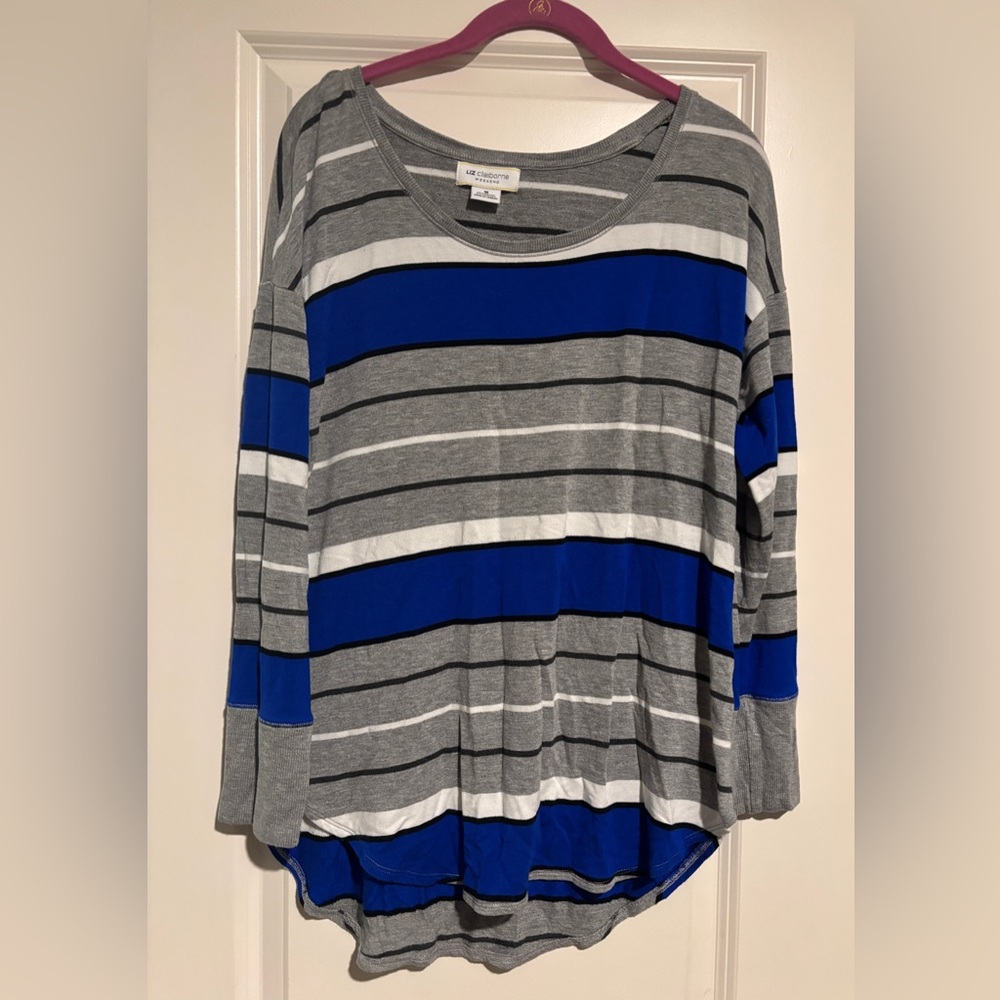 Liz Claiborne Gray and Blue Striped Top